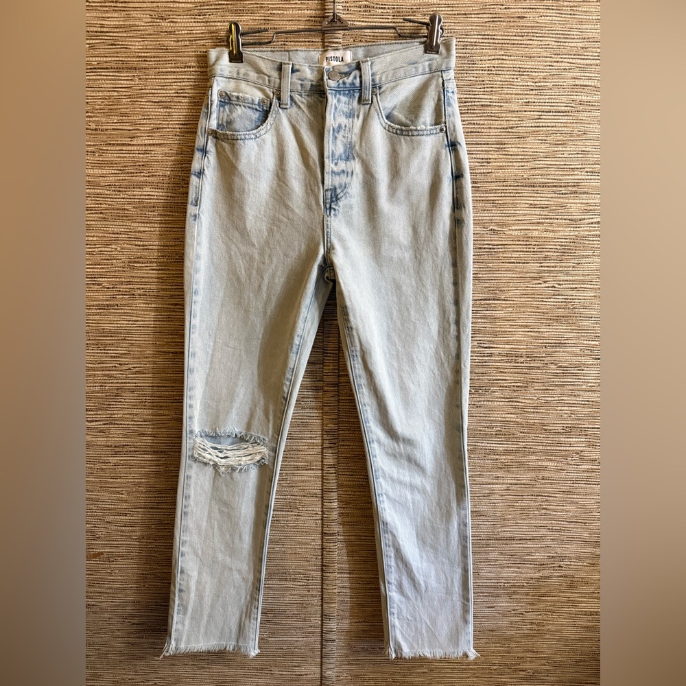 PISTOLA Jeans Women’s 25 Light Blue Keaton High Rise Rennie Distress Raw Hem